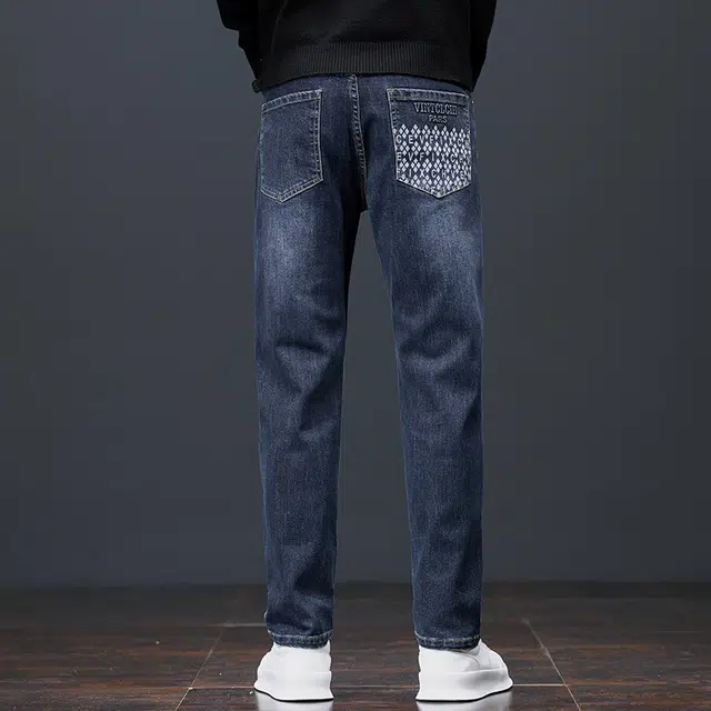潮人榜 高端潮牌美式复古水洗痞帅修身小直筒长裤子男士秋冬季潮流百搭休闲弹力显高显瘦轻商务韩版高品质牛仔裤  男款