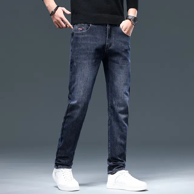 潮人榜 高端轻商务秋冬款百搭美式潮流日常通勤时尚休闲中腰修身舒适直筒小脚弹力牛仔裤 男款