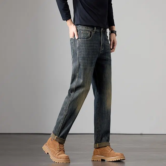 潮人榜 美式高街复古水洗潮牌宽松时尚休闲百搭弹力日常通勤中腰修身显瘦直筒小脚牛仔裤 男款