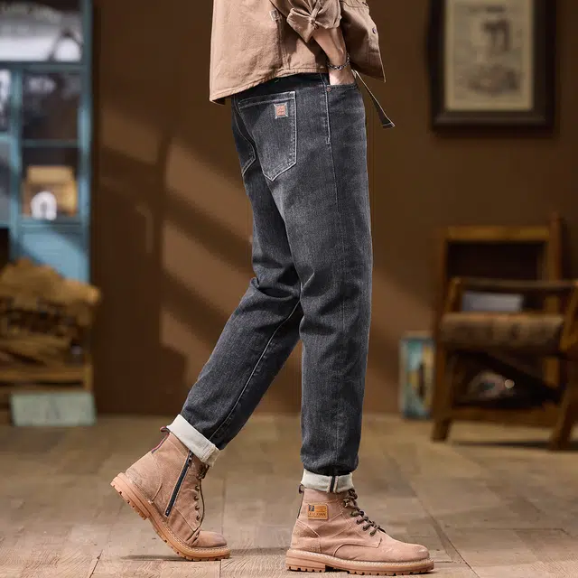 潮人榜 秋季美式高端刺绣柔软舒适男士长裤子修身小脚潮牌百搭痞帅休闲潮流时尚牛仔裤 男款