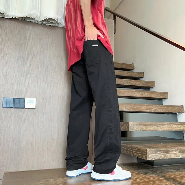 潮人榜 夏季美式高街工装宽松直筒长裤子潮牌百搭折皱设计感通勤简约阔腿高级休闲裤 男女同款