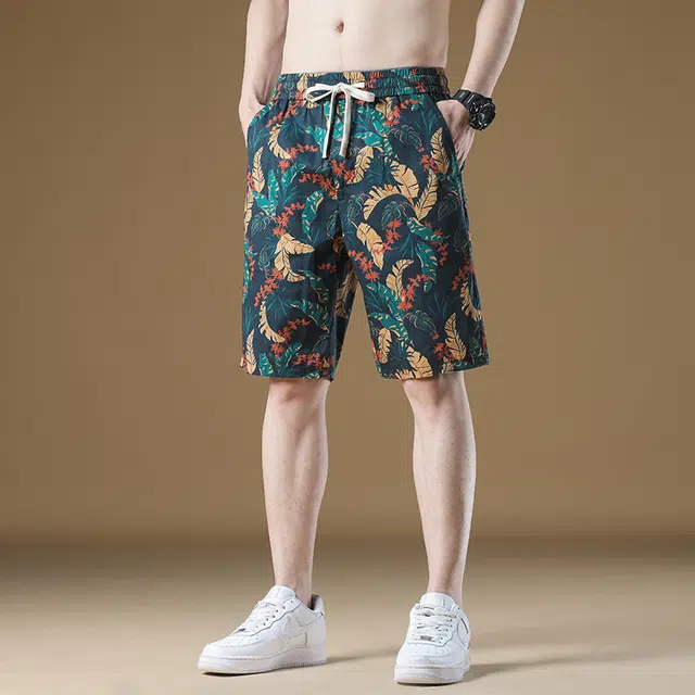 潮人榜 夏季薄款美式潮牌印花设计感五分裤子潮流百搭中裤高端运动沙滩休闲短裤 男款