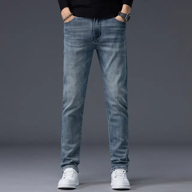 潮人榜 秋冬季美式潮牌复古修身小直筒男士长裤子潮流百搭休闲显高显瘦高端弹力柔软牛仔裤 男款