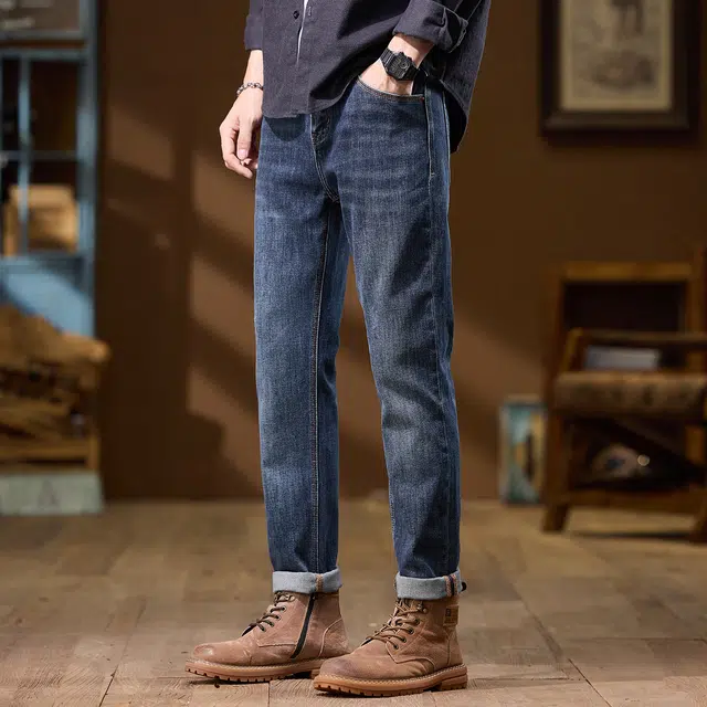 潮人榜 秋冬季美式高端刺绣复古男士长裤子修身小直筒潮牌百搭痞帅休闲潮流时尚柔软轻商务高品质牛仔裤 男款