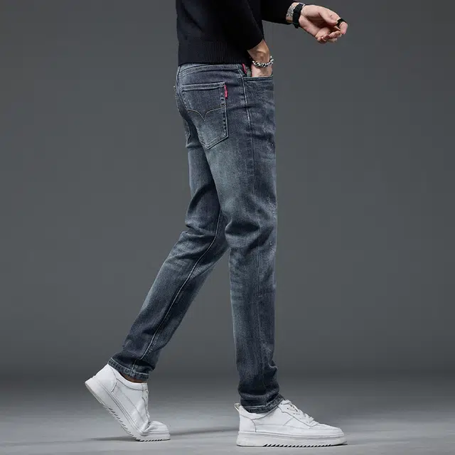 潮人榜 秋冬季美式高端潮牌复古痞帅修身小直筒男士长裤子韩版潮流休闲百搭弹力显高显瘦通勤轻商务高品质牛仔裤 男款