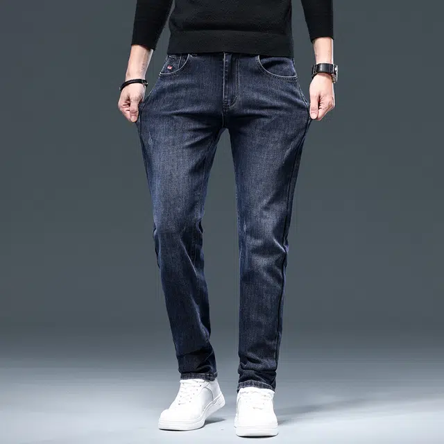 潮人榜 高端轻商务秋冬款百搭美式潮流日常通勤时尚休闲中腰修身舒适直筒小脚弹力牛仔裤 男款