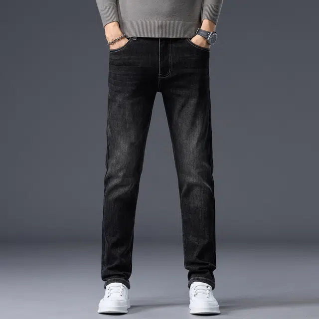 潮人榜 秋冬季美式潮牌复古修身小直筒高级感男士裤子潮流百搭休闲弹力显高显瘦轻商务通勤高端牛仔裤 男款