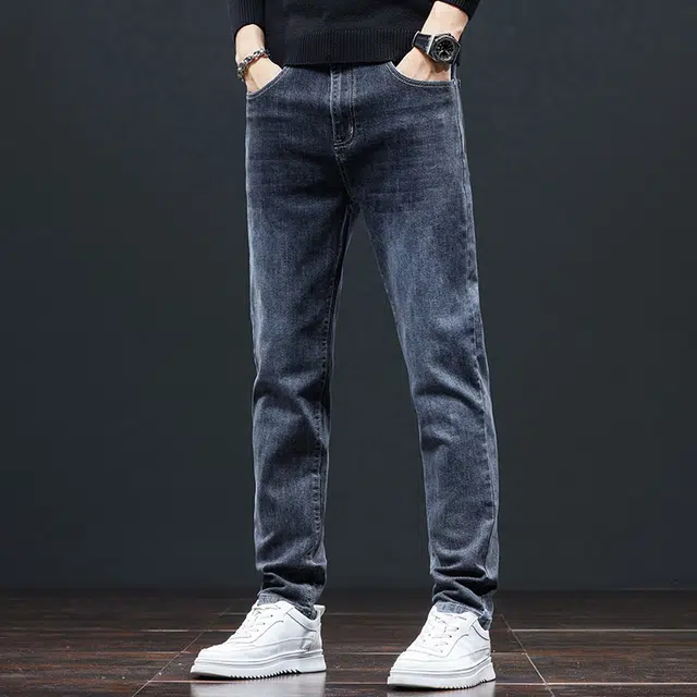 潮人榜 高端潮牌美式复古痞帅修身小直筒长裤子男士秋冬季潮流百搭休闲弹力显高显瘦轻商务韩版高品质牛仔裤  男款