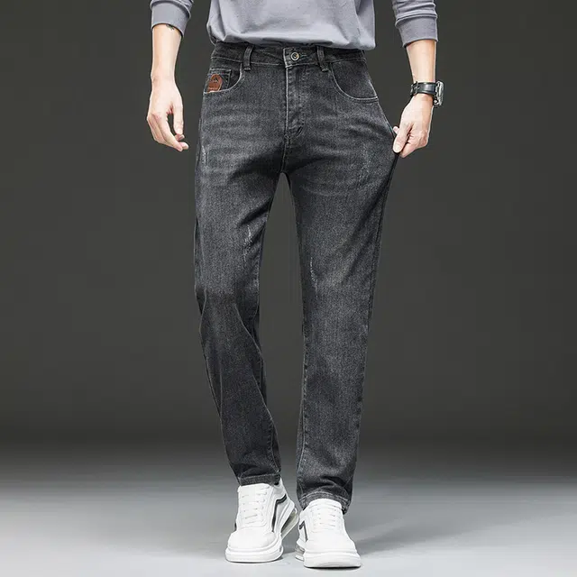 潮人榜 美式高端轻商务秋冬款百搭潮流日常通勤时尚休闲中腰修身舒适直筒小脚弹力牛仔裤 男款