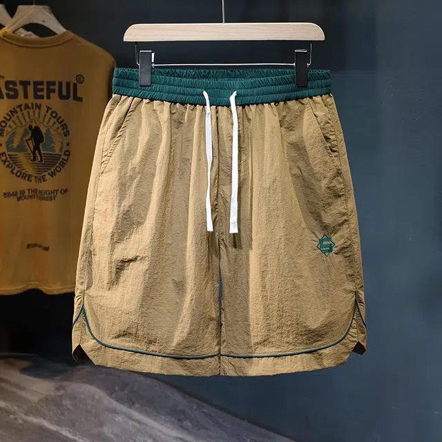 潮人榜 美式高街撞色小众设计感痞帅松紧腰男潮牌宽松百搭直筒五分裤休闲短裤 男款