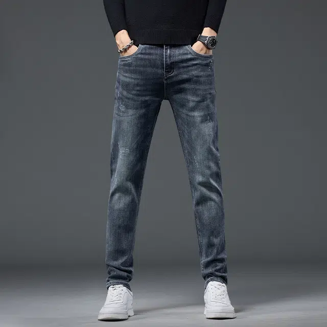 潮人榜 秋冬季美式高端潮牌复古痞帅修身小直筒男士长裤子韩版潮流休闲百搭弹力显高显瘦通勤轻商务高品质牛仔裤 男款
