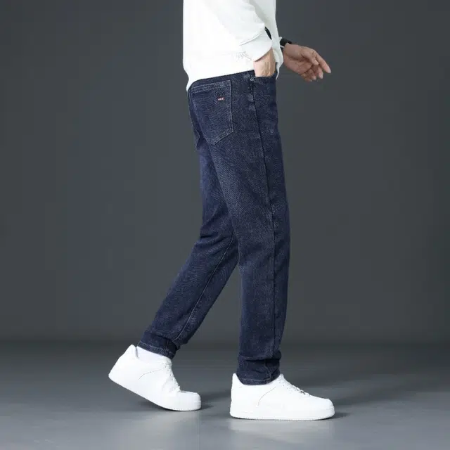 潮人榜 美式高端轻商务秋冬款百搭潮流日常通勤时尚休闲中腰修身舒适皮牌直筒小脚弹力牛仔裤 男款