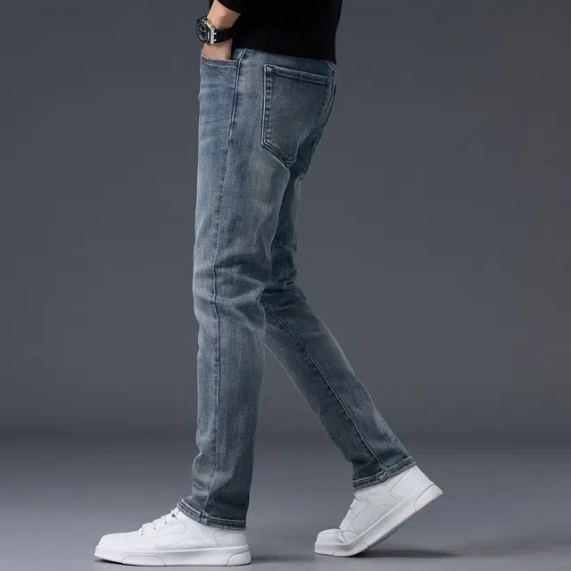 潮人榜 秋冬季美式高端复古修身小直筒高级感男士裤子潮流百搭休闲显高显瘦轻商务通勤弹力潮牌牛仔裤 男款