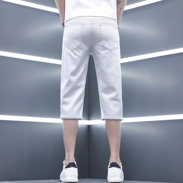 潮人榜 夏季薄款高端七分美式潮牌百搭牛仔短裤 男款