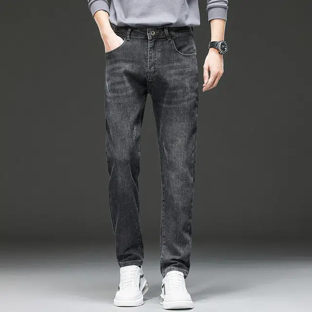 潮人榜 美式高端轻商务秋冬款百搭潮流日常通勤时尚休闲中腰修身舒适直筒小脚弹力牛仔裤 男款