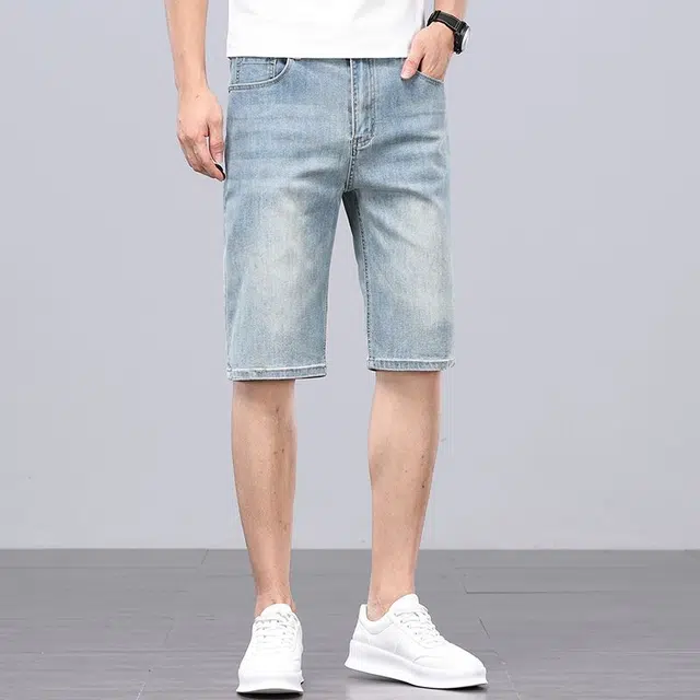 潮人榜 高端复古弹力直筒宽松潮牌休闲潮流百搭日常通勤牛仔短裤 男女同款