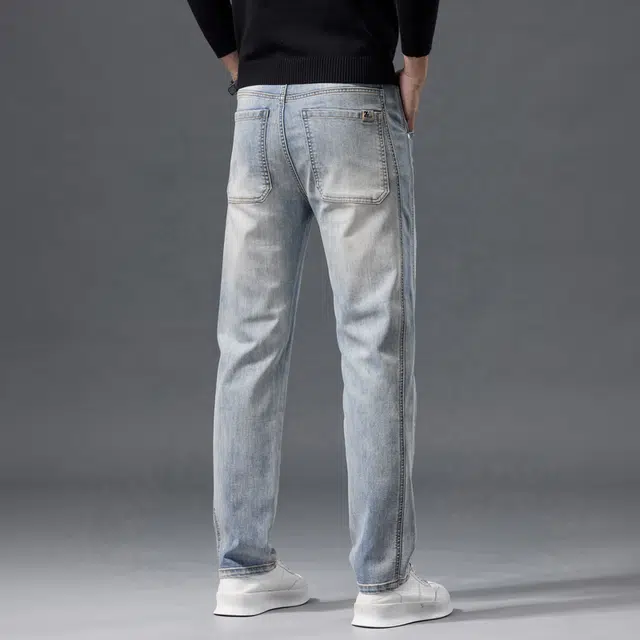 潮人榜 秋冬款高端潮牌舒适弹力长裤子男士美式潮流时尚宽松直筒轻商务高级感牛仔裤 男款