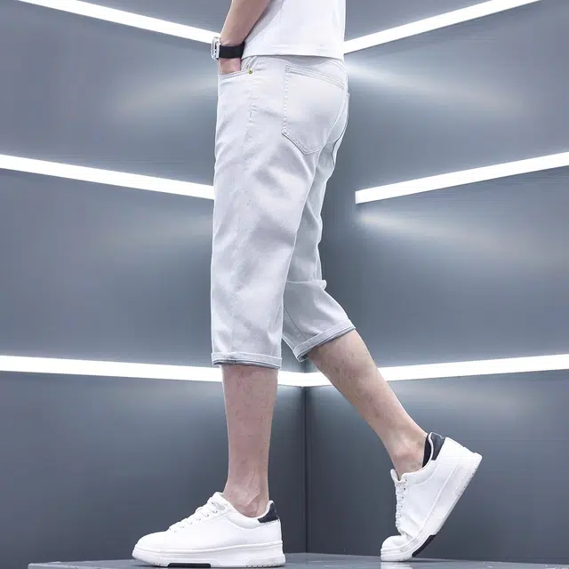 潮人榜 夏季薄款高端七分美式潮牌百搭牛仔短裤 男款