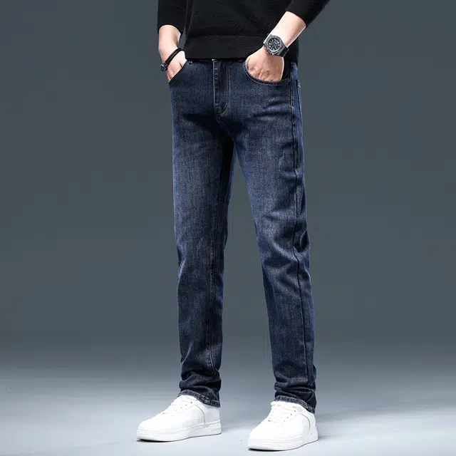潮人榜 高端轻商务秋冬款百搭美式潮流日常通勤时尚休闲中腰修身舒适直筒小脚弹力牛仔裤 男款