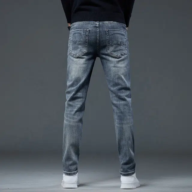 潮人榜 秋冬季美式高端潮牌痞帅复古水洗修身小直筒男士长裤子潮流百搭休闲弹力显高显瘦韩版轻商务高品质牛仔裤 男款