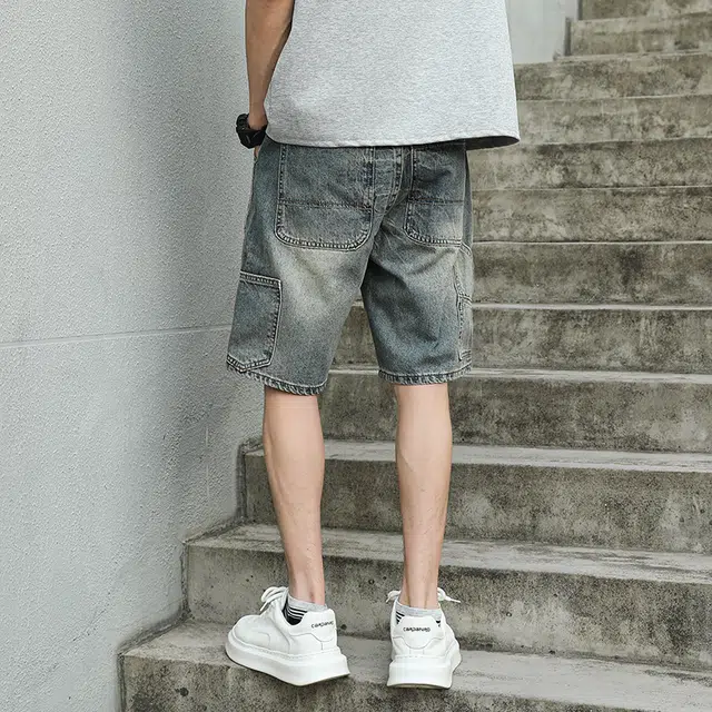 潮人榜 夏季美式潮牌宽松直筒工装复古五分裤子潮流百搭痞帅炸街高级感牛仔短裤 男款