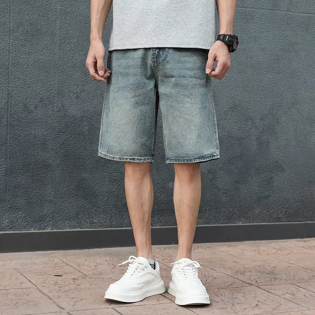 潮人榜 美式潮牌夏季宽松直筒复古五分裤子潮流百搭高端休闲痞帅牛仔短裤 男款