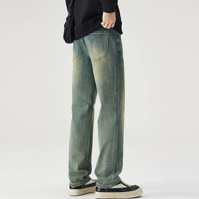 潮人榜 美式高街复古重工废土风水洗长裤子秋冬潮牌百搭宽松简约休闲潮流时尚高端直筒牛仔裤 男女同款