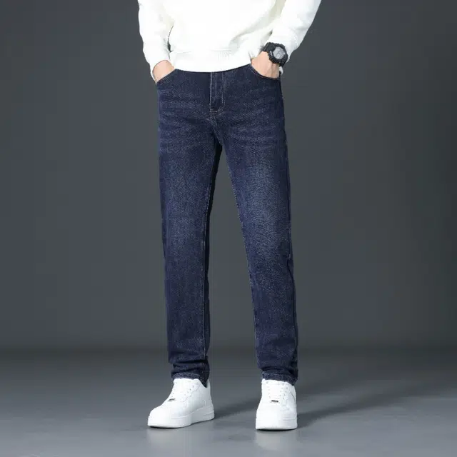潮人榜 美式高端轻商务秋冬款百搭潮流日常通勤时尚休闲中腰修身舒适皮牌直筒小脚弹力牛仔裤 男款