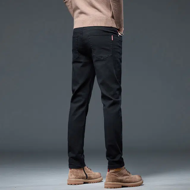潮人榜 秋冬季高端潮牌复古修身小直筒痞帅男士长裤子韩版潮流百搭休闲弹力显高显瘦通勤轻奢高品质黑色牛仔裤 男款