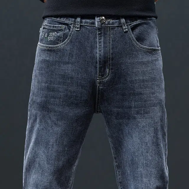 潮人榜 高端潮牌美式复古痞帅修身小直筒长裤子男士秋冬季潮流百搭休闲弹力显高显瘦轻商务韩版高品质牛仔裤  男款