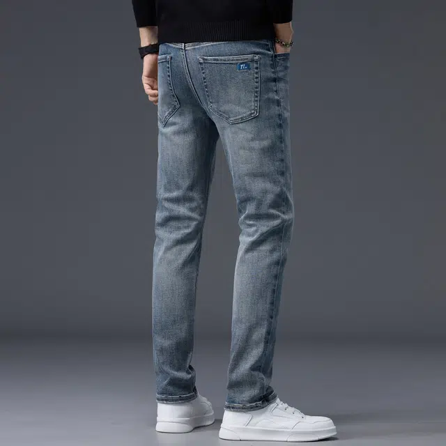 潮人榜 秋冬季美式高端复古修身小直筒高级感男士裤子潮流百搭休闲显高显瘦轻商务通勤弹力潮牌牛仔裤 男款