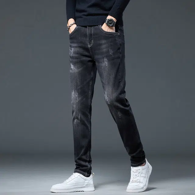 潮人榜 秋冬季高端潮牌复古痞帅修身小直筒长裤子男士美式潮流百搭休闲弹力显高显瘦轻商务韩版高品质牛仔裤 男款