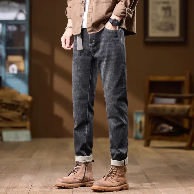 潮人榜 秋季美式高端刺绣柔软舒适男士长裤子修身小脚潮牌百搭痞帅休闲潮流时尚牛仔裤 男款