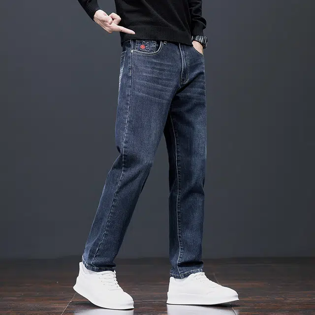 潮人榜 高端潮牌美式复古水洗痞帅修身小直筒长裤子男士秋冬季潮流百搭休闲弹力显高显瘦轻商务韩版高品质牛仔裤  男款