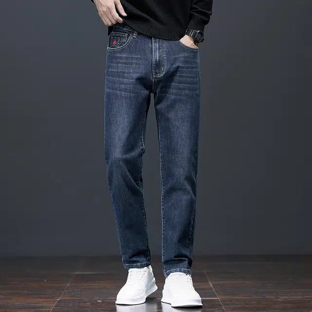 潮人榜 高端潮牌美式复古水洗痞帅修身小直筒长裤子男士秋冬季潮流百搭休闲弹力显高显瘦轻商务韩版高品质牛仔裤  男款