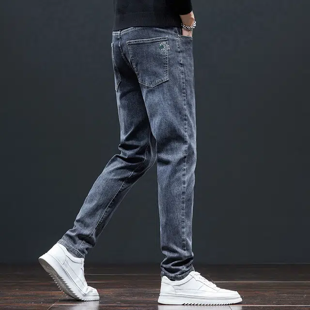 潮人榜 高端潮牌美式复古痞帅修身小直筒长裤子男士秋冬季潮流百搭休闲弹力显高显瘦轻商务韩版高品质牛仔裤  男款
