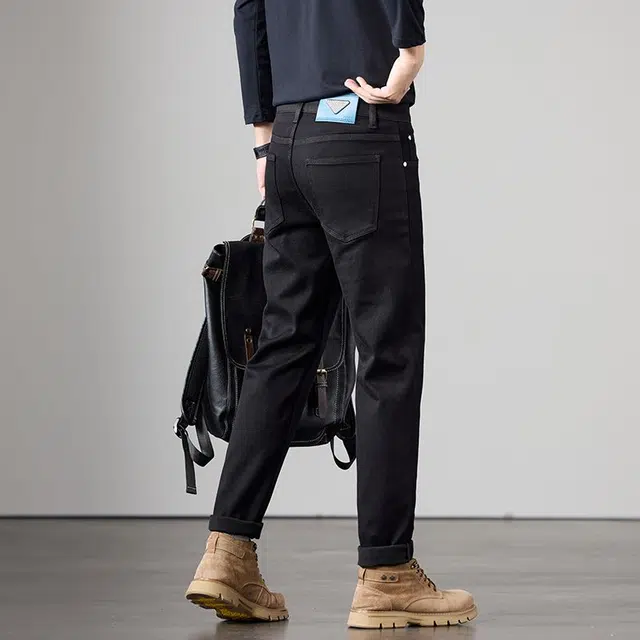 潮人榜 美式复古水洗潮牌高街轻商务宽松时尚休闲百搭弹力日常通勤直筒小脚牛仔裤 男款