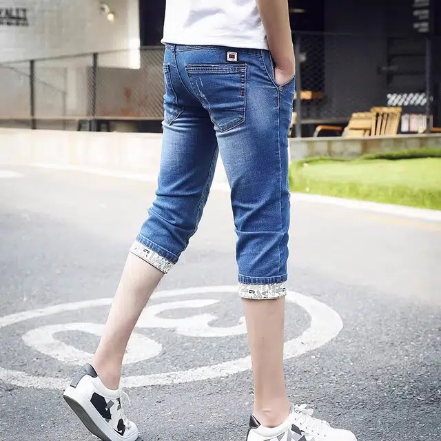 潮人榜 美式潮牌夏季薄款设计感七分裤修身小脚弹力痞帅牛仔短裤 男款