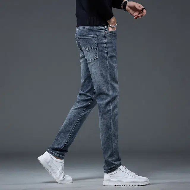 潮人榜 秋冬季美式潮牌高品质复古痞帅修身小直筒男士长裤子韩版潮流百搭休闲弹力显高显瘦轻商务高端牛仔裤 男款