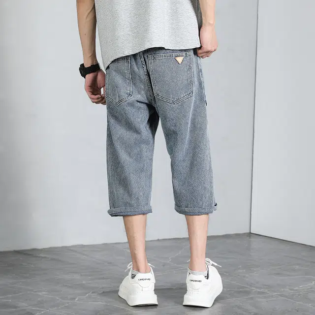 潮人榜 美式潮牌复古星空纹高级感炸街七分裤子夏季潮流百搭痞帅宽松直筒通勤时尚牛仔短裤 男款