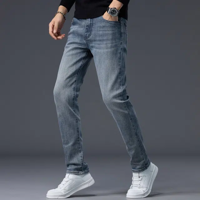 潮人榜 秋冬季美式高端复古修身小直筒高级感男士裤子潮流百搭休闲显高显瘦轻商务通勤弹力潮牌牛仔裤 男款