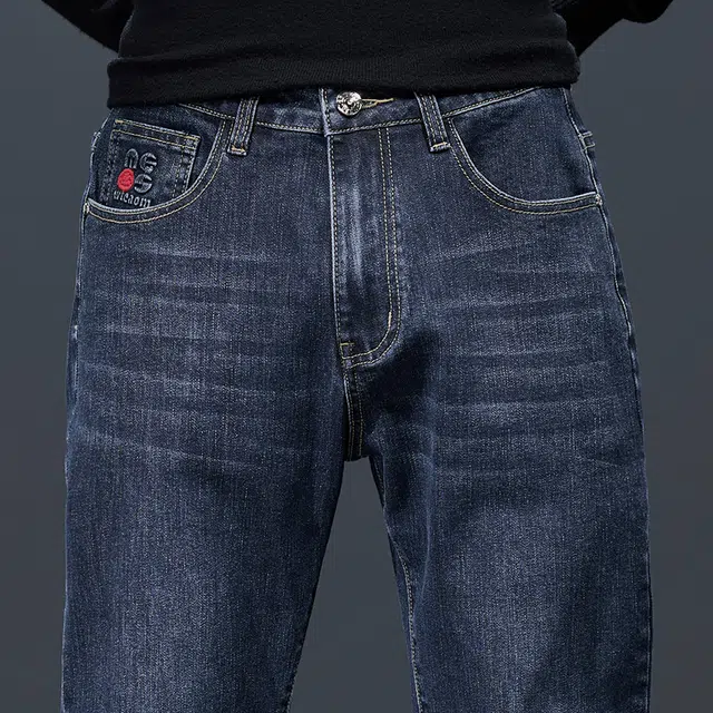 潮人榜 高端潮牌美式复古水洗痞帅修身小直筒长裤子男士秋冬季潮流百搭休闲弹力显高显瘦轻商务韩版高品质牛仔裤  男款