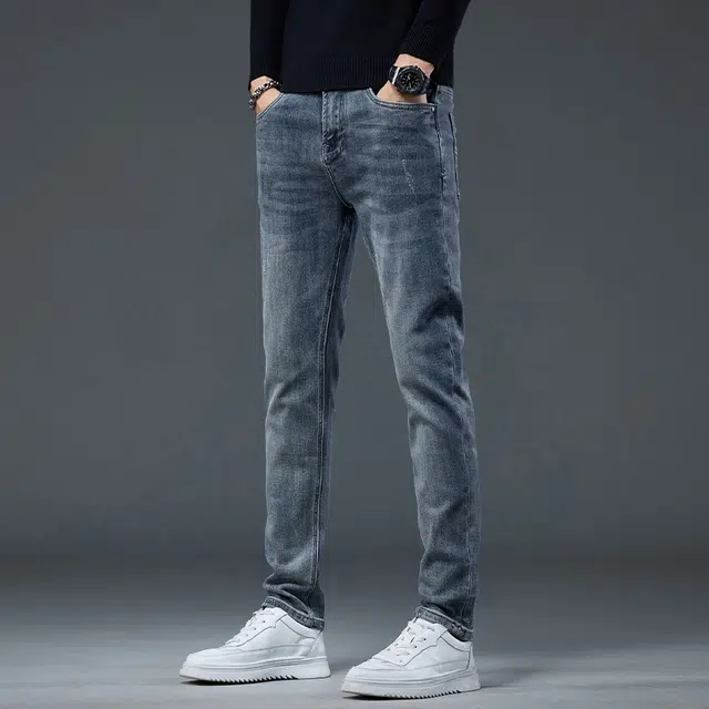潮人榜 秋冬季美式高端潮牌痞帅复古水洗修身小直筒男士长裤子潮流百搭休闲弹力显高显瘦韩版轻商务高品质牛仔裤 男款