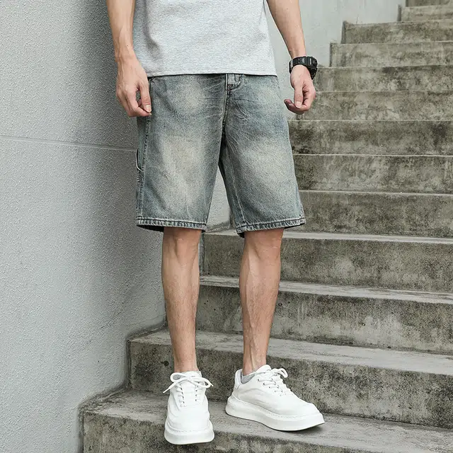 潮人榜 夏季美式潮牌宽松直筒工装复古五分裤子潮流百搭痞帅炸街高级感牛仔短裤 男款