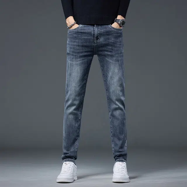 潮人榜 秋冬季美式潮牌高品质复古痞帅修身小直筒男士长裤子韩版潮流百搭休闲弹力显高显瘦轻商务高端牛仔裤 男款