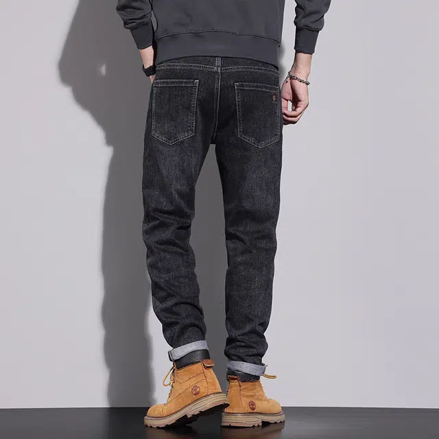 潮人榜 秋季高端美式潮牌刺绣设计感男士裤子修身小脚休闲百搭时尚潮流柔软舒适牛仔裤 男款