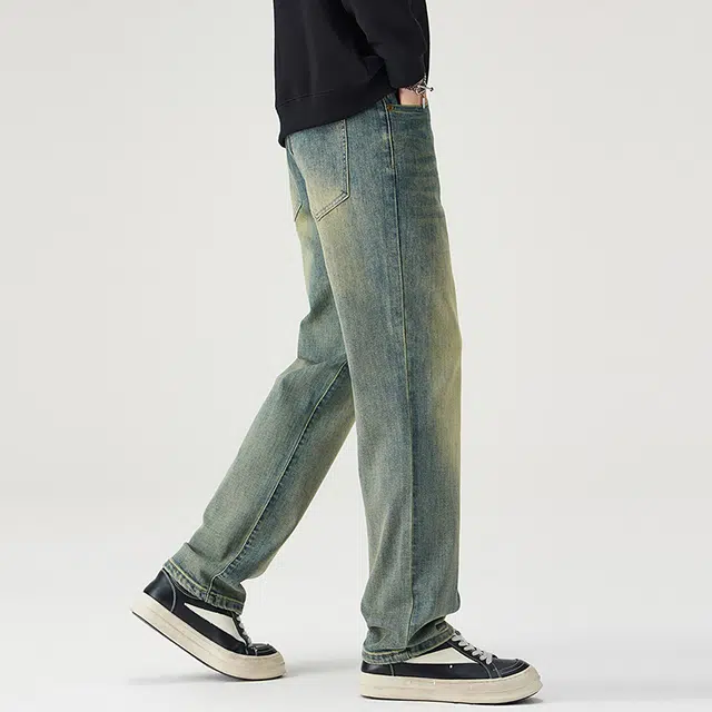潮人榜 美式高街复古重工废土风水洗长裤子秋冬潮牌百搭宽松简约休闲潮流时尚高端直筒牛仔裤 男女同款