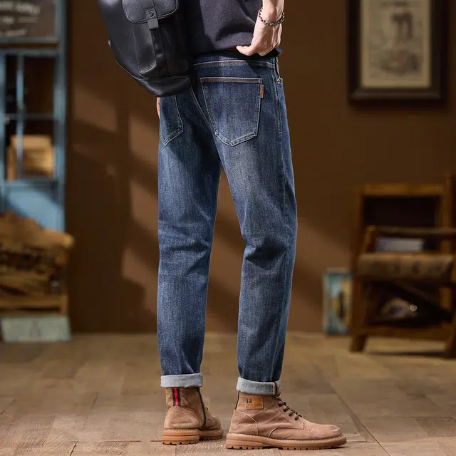 潮人榜 秋冬季美式高端刺绣复古男士长裤子修身小直筒潮牌百搭痞帅休闲潮流时尚柔软轻商务高品质牛仔裤 男款