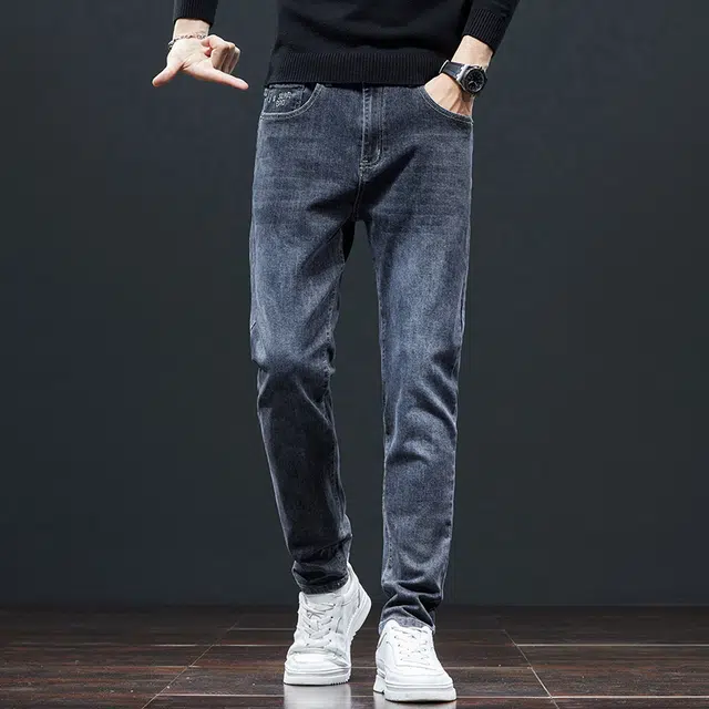 潮人榜 高端潮牌美式复古痞帅修身小直筒长裤子男士秋冬季潮流百搭休闲弹力显高显瘦轻商务韩版高品质牛仔裤  男款