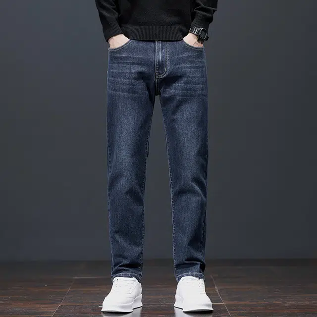 潮人榜 高端潮牌美式复古水洗痞帅修身小直筒长裤子男士秋冬季潮流百搭休闲弹力显高显瘦轻商务韩版高品质牛仔裤  男款